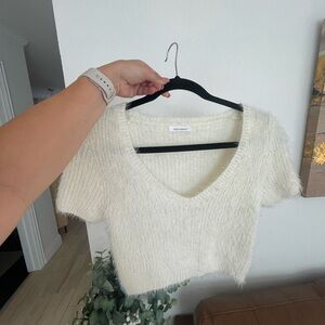 Skylar + Madison Cream Fuzzy Crop Top